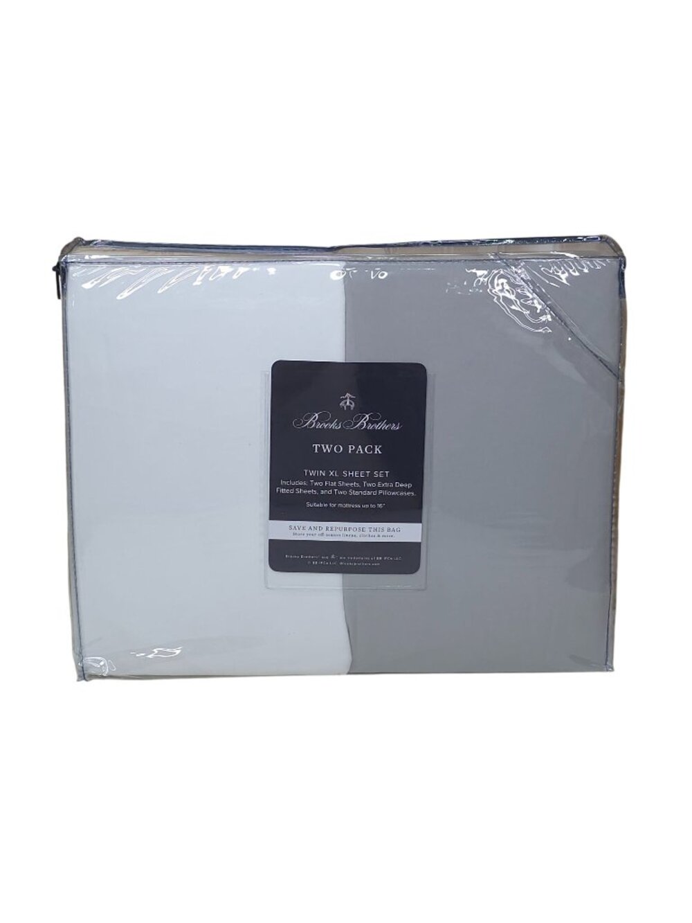 Brooks Brothers Two Sets Twin XL Sheets Fits Mattresses Up To 16” Gray & White